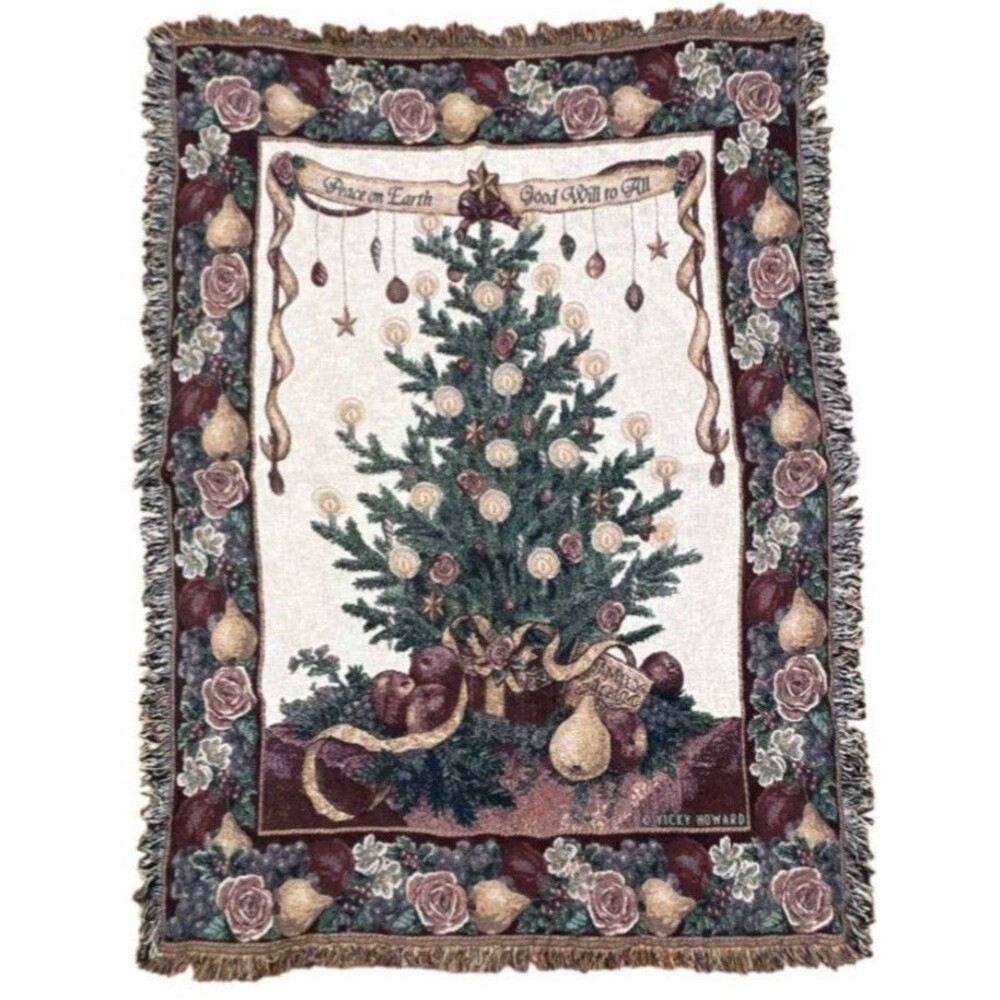 Vicky Howard "Peace on Earth Good Will to All" Christmas Tapestry Throw Blanket
